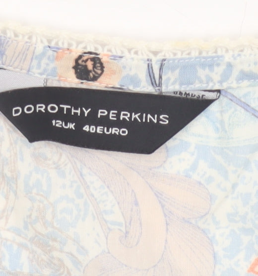 Dorothy Perkins Women Blue Floral Lace Sleeveless Blouse UK 12