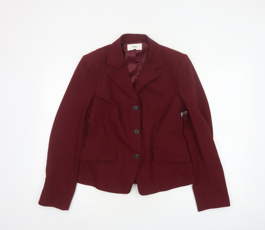 Marks and Spencer Women Red UK 10 Tailored Lined 3 Button Blazer