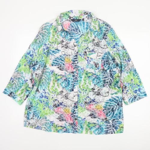 Isle Collection Women Multicoloured UK 16 Floral 3/4 Sleeve Shirt