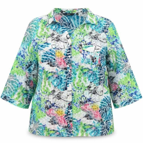 Isle Collection Women Multicoloured UK 16 Floral 3/4 Sleeve Shirt