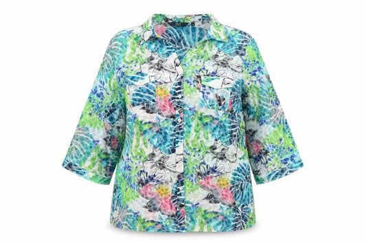Isle Collection Women Multicoloured UK 16 Floral 3/4 Sleeve Shirt