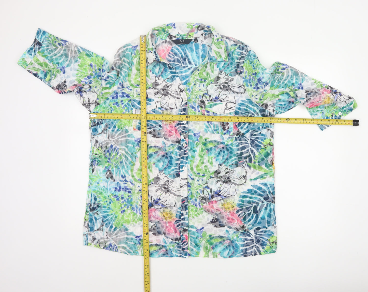 Isle Collection Women Multicoloured UK 16 Floral 3/4 Sleeve Shirt