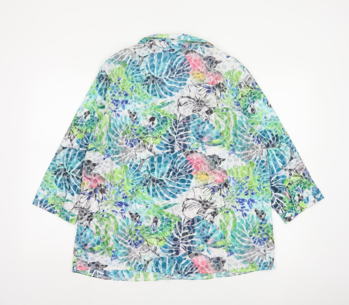 Isle Collection Women Multicoloured UK 16 Floral 3/4 Sleeve Shirt