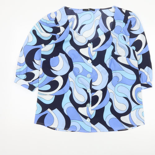 Very Women’s Blue Geometric Print Button Blouse Size 16 3/4 Sleeve