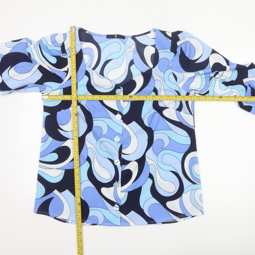 Very Women’s Blue Geometric Print Button Blouse Size 16 3/4 Sleeve