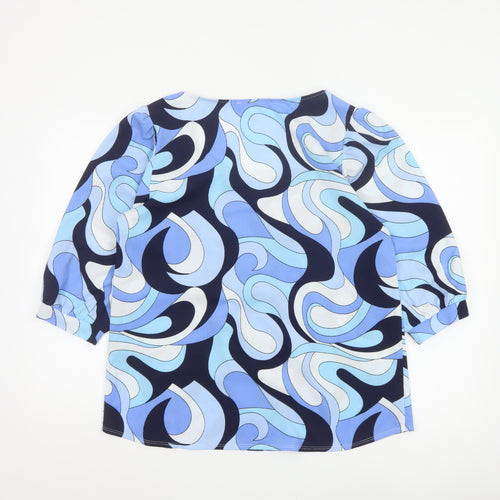 Very Women’s Blue Geometric Print Button Blouse Size 16 3/4 Sleeve