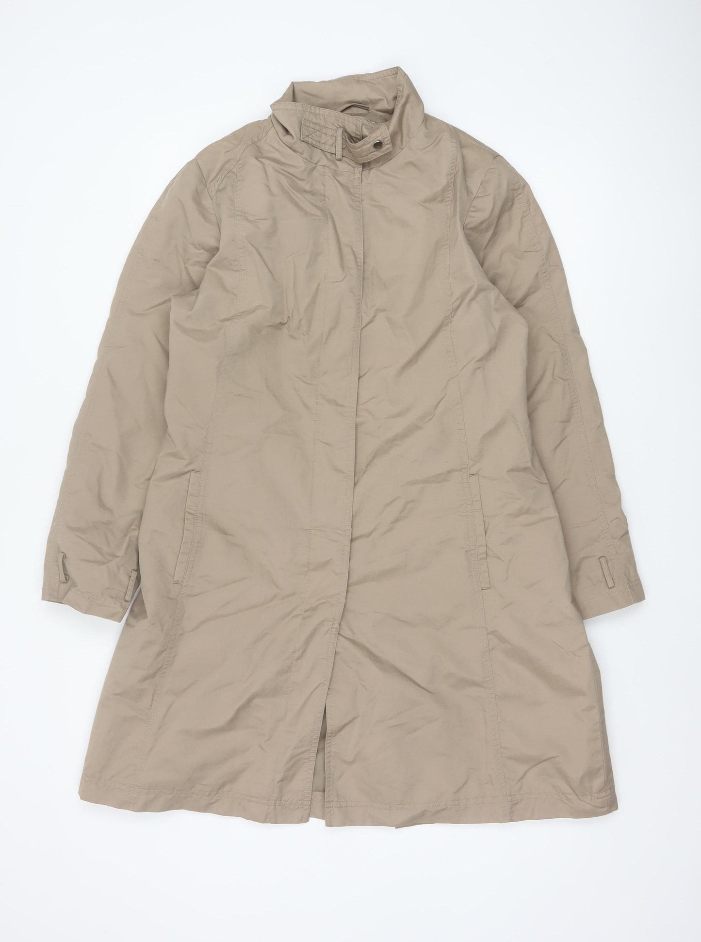 Viyella Women Beige UK 12 Long Zip Collared Coat Classic
