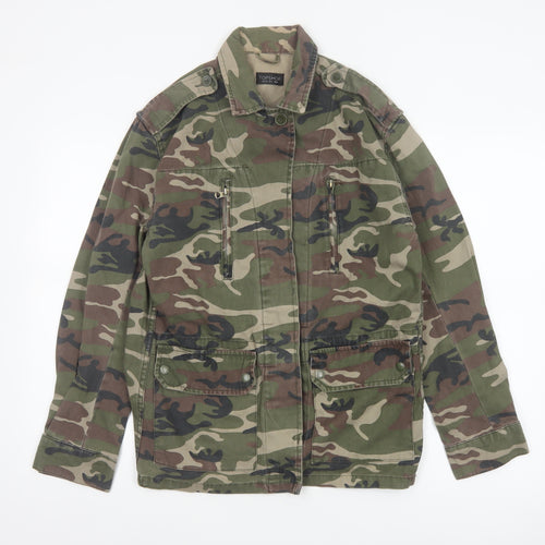 Topshop Women Green UK 8 Camouflage Cotton Military Jacket