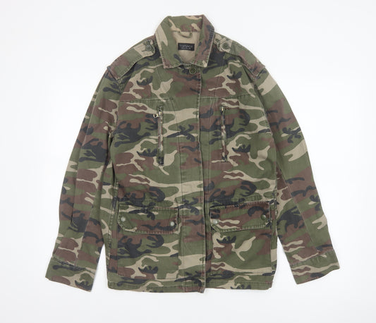 Topshop Women Green UK 8 Camouflage Cotton Military Jacket