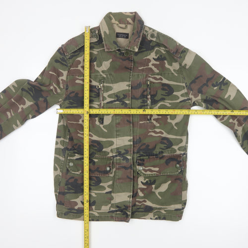 Topshop Women Green UK 8 Camouflage Cotton Military Jacket