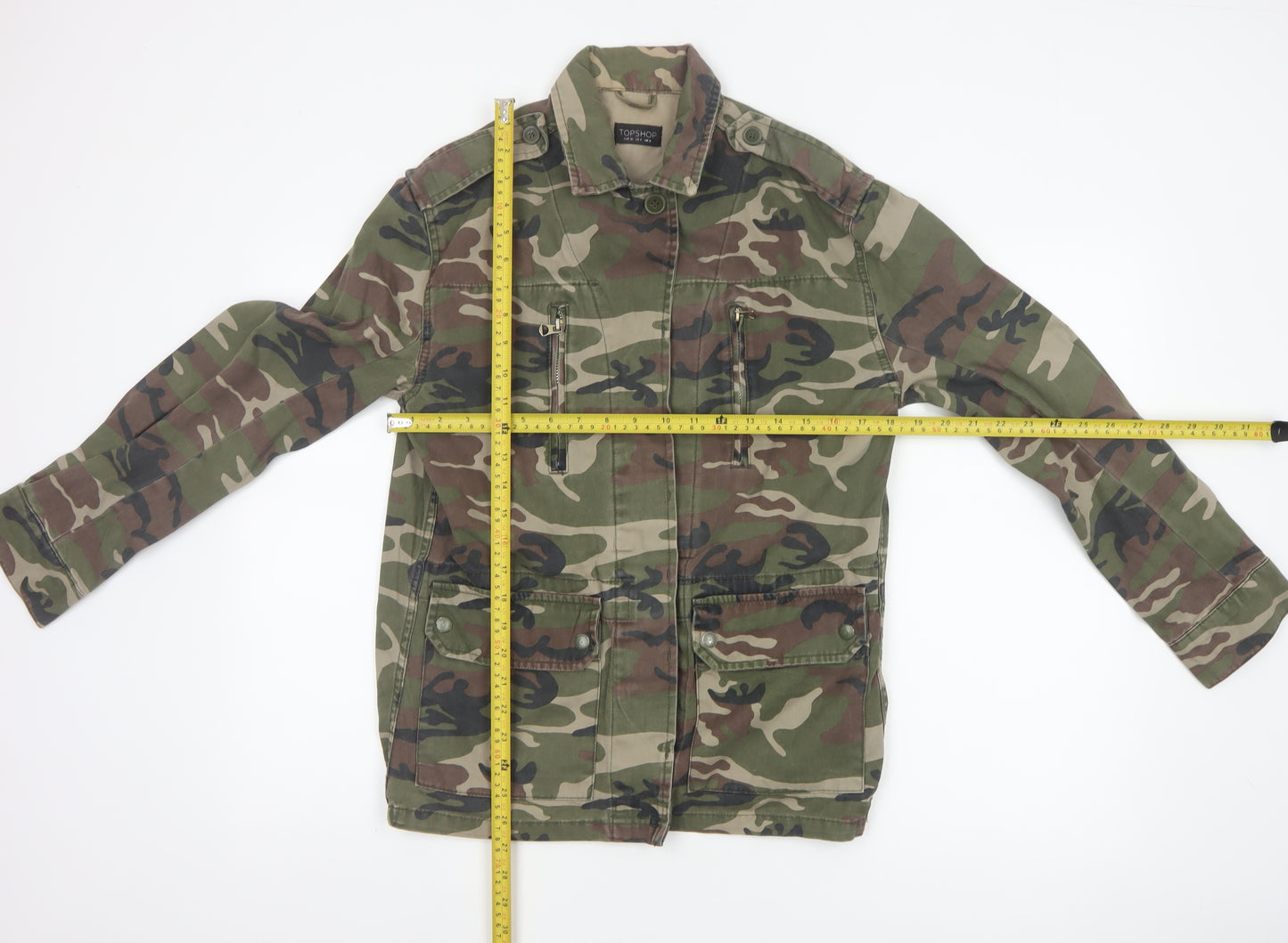 Topshop Women Green UK 8 Camouflage Cotton Military Jacket