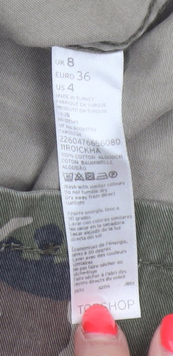Topshop Women Green UK 8 Camouflage Cotton Military Jacket