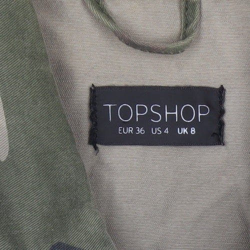 Topshop Women Green UK 8 Camouflage Cotton Military Jacket