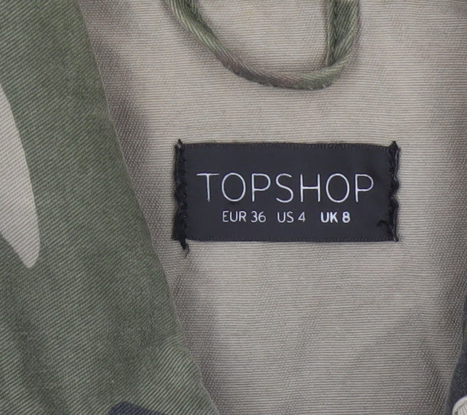 Topshop Women Green UK 8 Camouflage Cotton Military Jacket