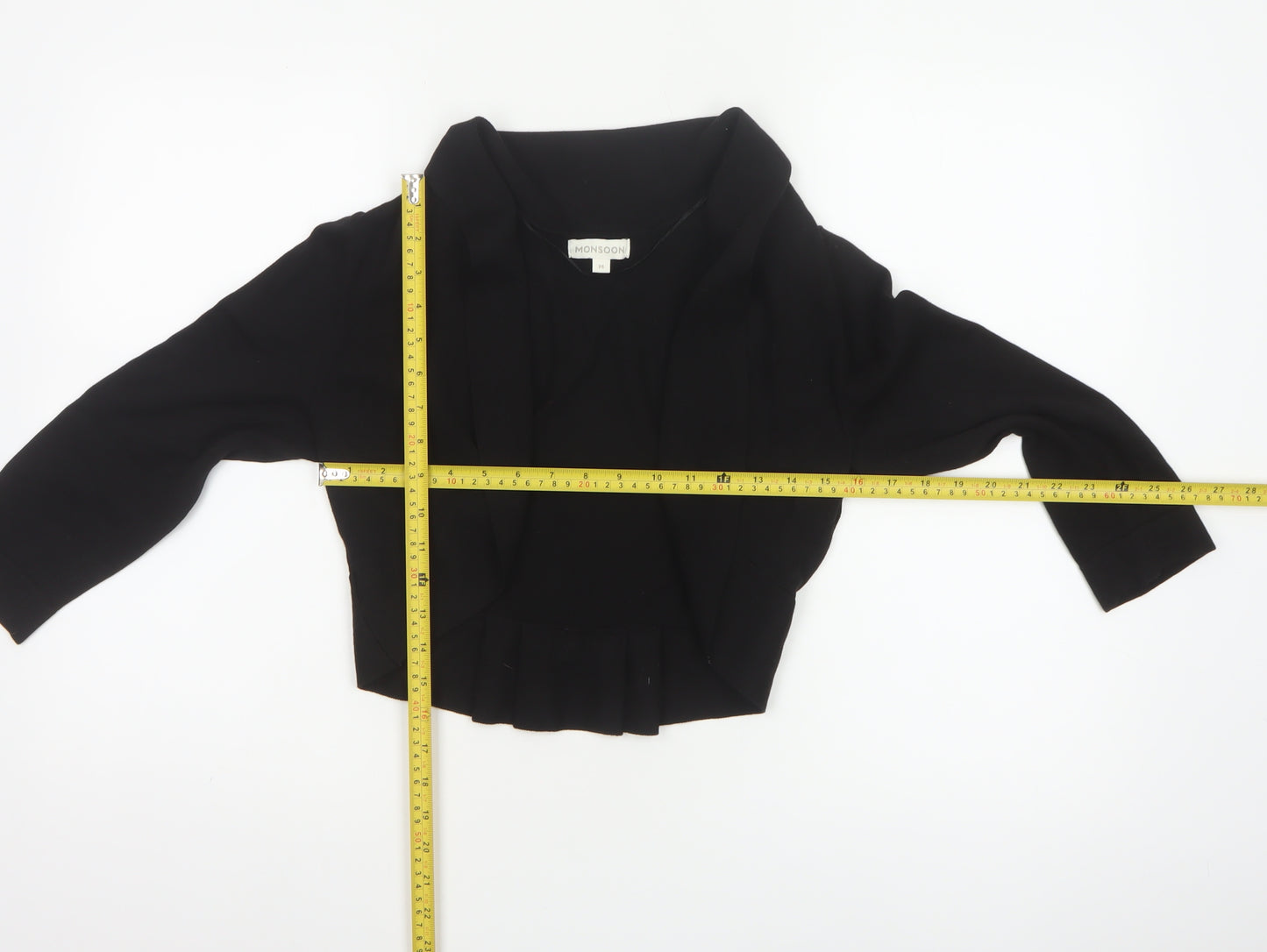 Monsoon Women Black M Open Cowl Neck Cotton Bow Cardigan