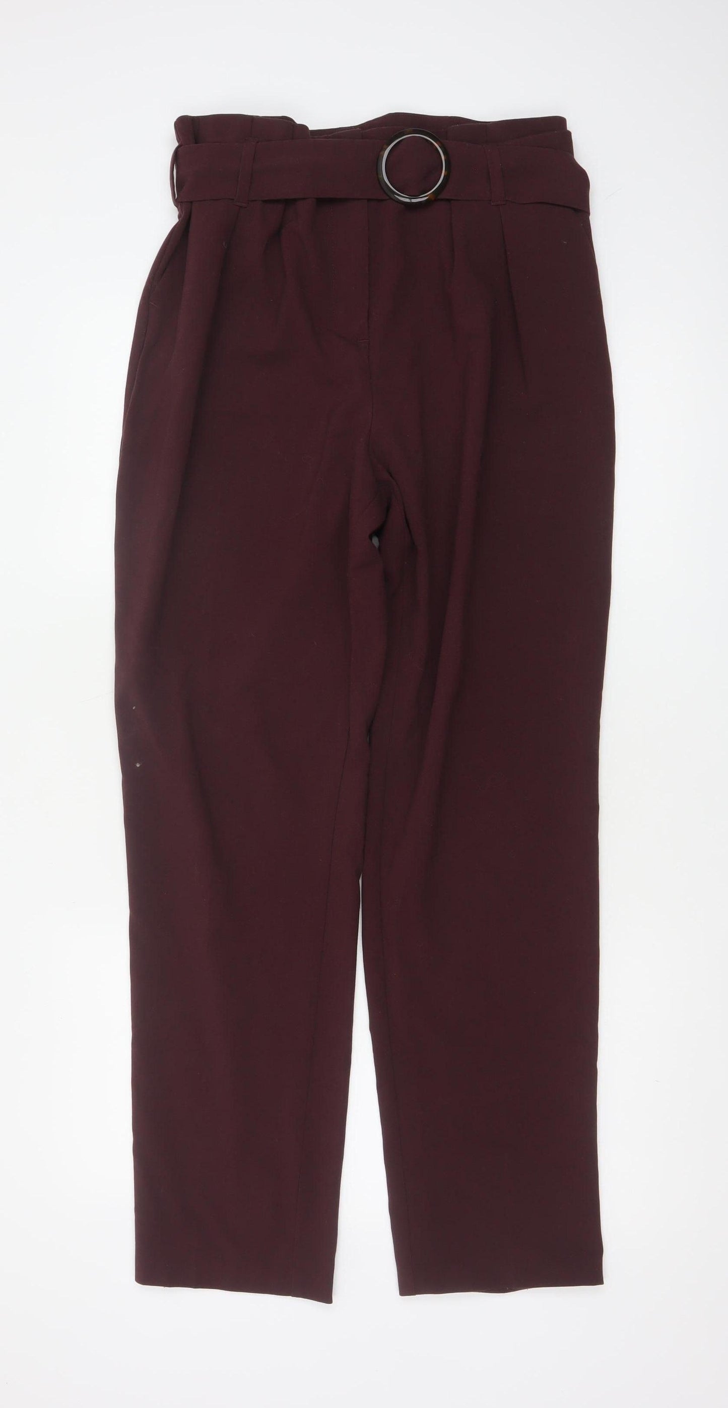 Marks and Spencer Women Red Size 12 Paperbag Belted Tapered Trousers