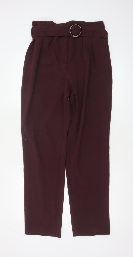 Marks and Spencer Women Red Size 12 Paperbag Belted Tapered Trousers