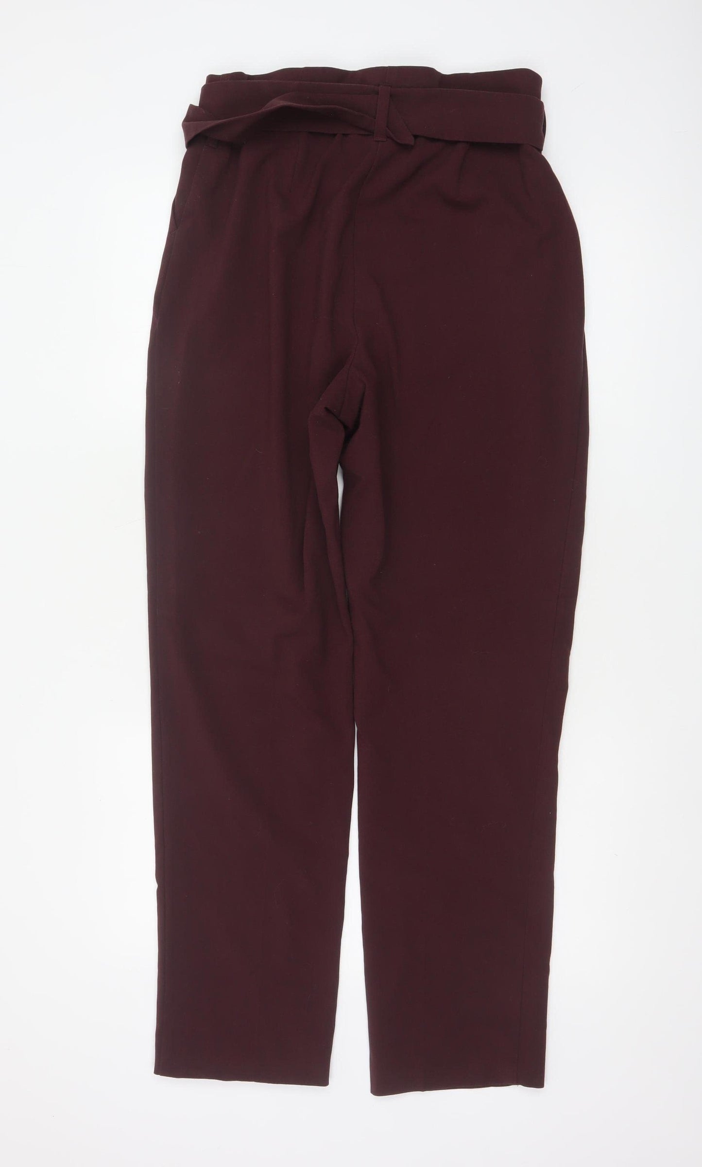 Marks and Spencer Women Red Size 12 Paperbag Belted Tapered Trousers