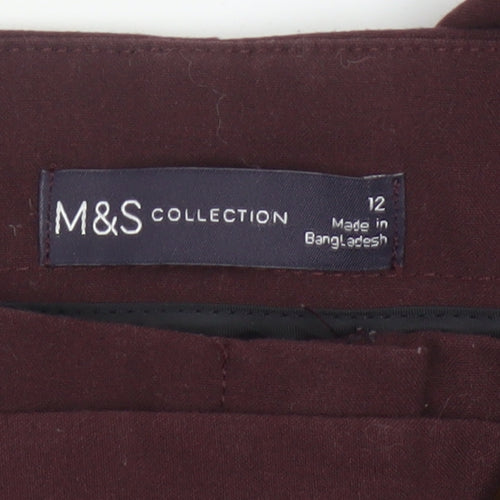 Marks and Spencer Women Red Size 12 Paperbag Belted Tapered Trousers