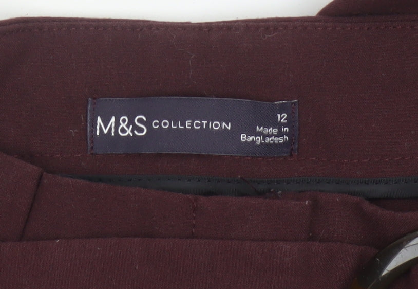Marks and Spencer Women Red Size 12 Paperbag Belted Tapered Trousers
