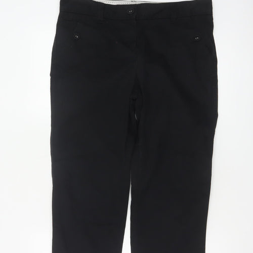 Marks & Spencer Women Black UK 12 Cotton Capri Tapered Trousers