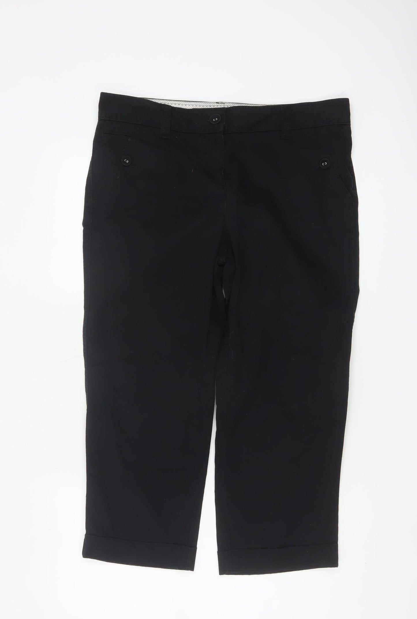 Marks & Spencer Women Black UK 12 Cotton Capri Tapered Trousers