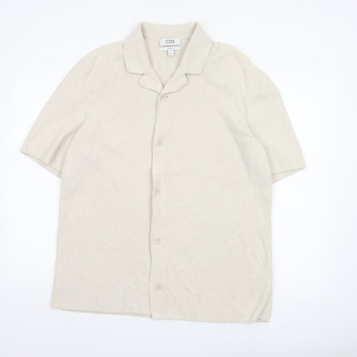 COS Men’s Ivory M Relaxed Cotton Blend Textured Short Sleeve Button-Up Shirt