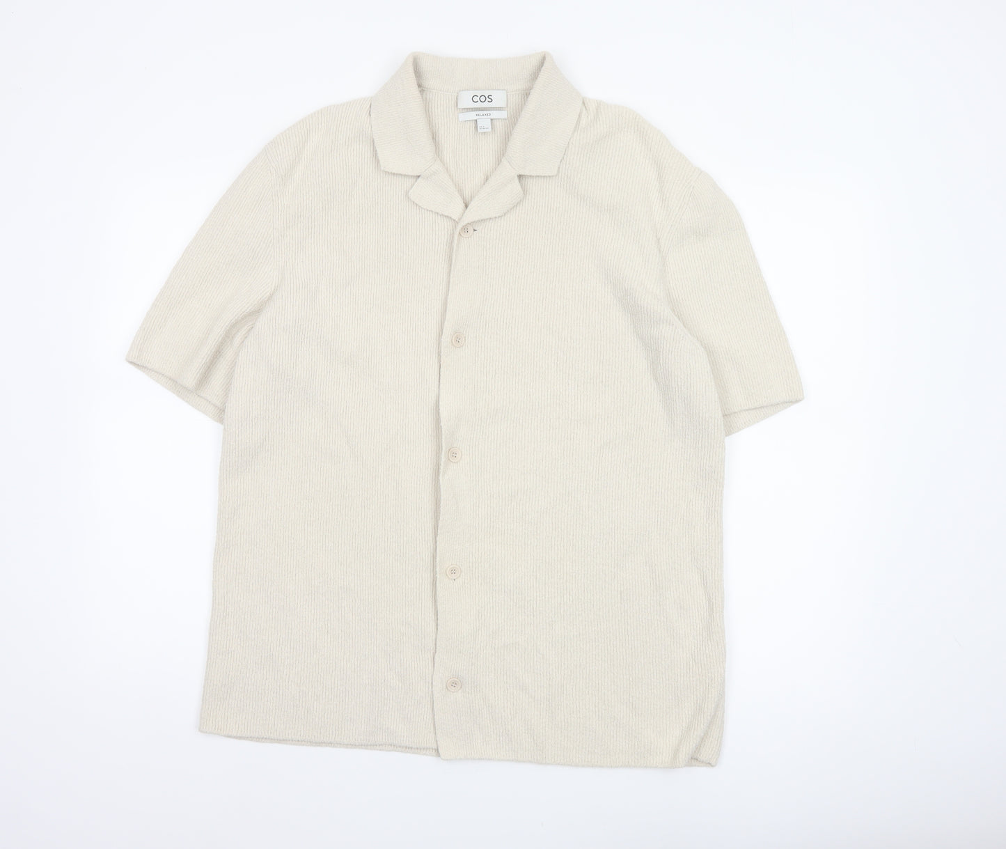 COS Men’s Ivory M Relaxed Cotton Blend Textured Short Sleeve Button-Up Shirt
