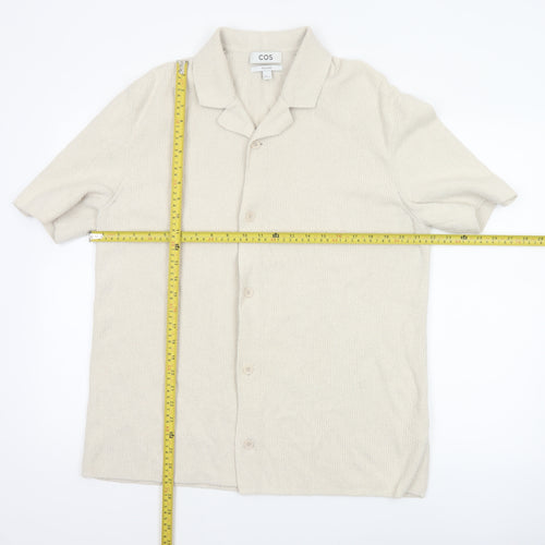 COS Men’s Ivory M Relaxed Cotton Blend Textured Short Sleeve Button-Up Shirt