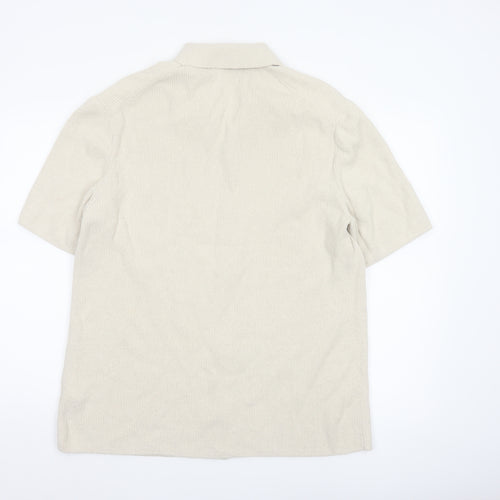 COS Men’s Ivory M Relaxed Cotton Blend Textured Short Sleeve Button-Up Shirt