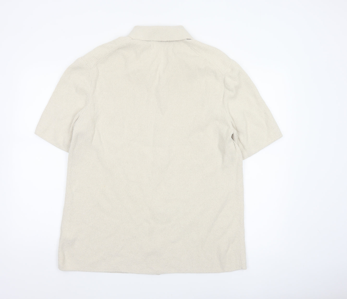 COS Men’s Ivory M Relaxed Cotton Blend Textured Short Sleeve Button-Up Shirt
