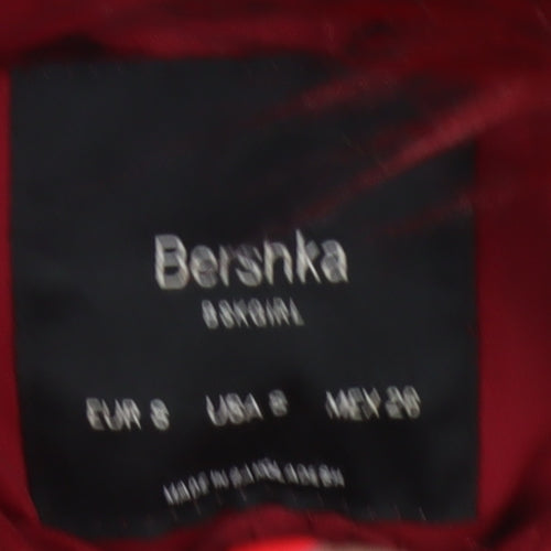 Bershka Women Red Size S Puffer Jacket Hooded Faux Fur Trim