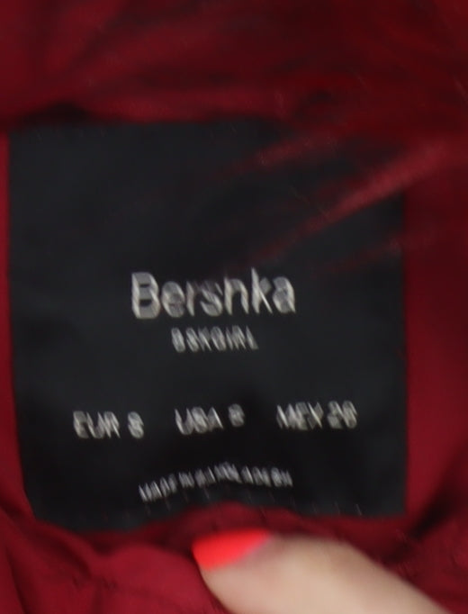 Bershka Women Red Size S Puffer Jacket Hooded Faux Fur Trim