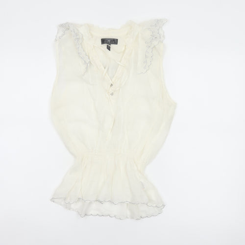 River Island Women Ivory UK 12 Floral Ruffle V-Neck Tunic Blouse
