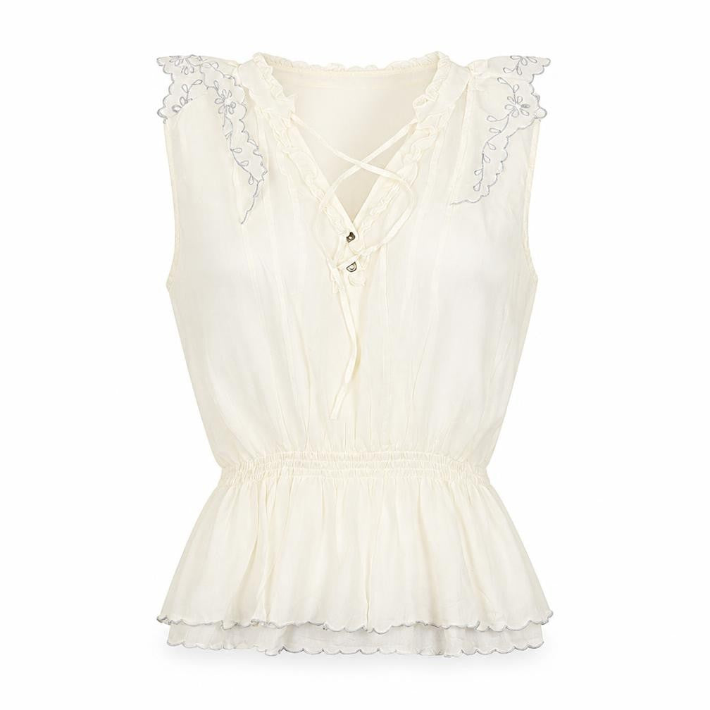 River Island Women Ivory UK 12 Floral Ruffle V-Neck Tunic Blouse
