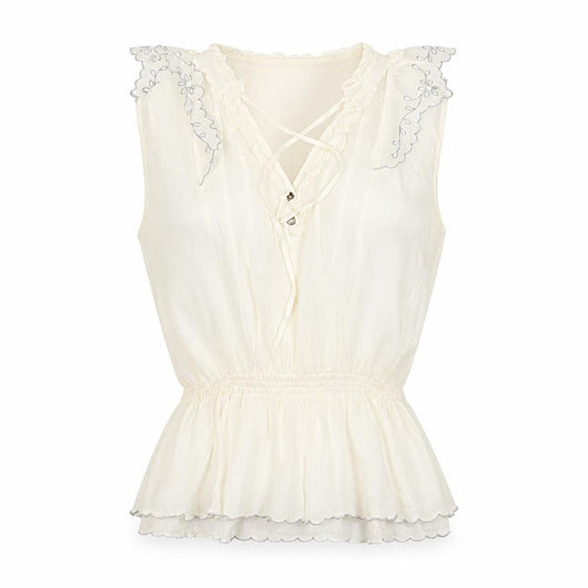 River Island Women Ivory UK 12 Floral Ruffle V-Neck Tunic Blouse