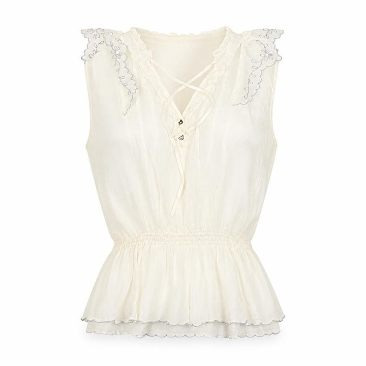 River Island Women Ivory UK 12 Floral Ruffle V-Neck Tunic Blouse