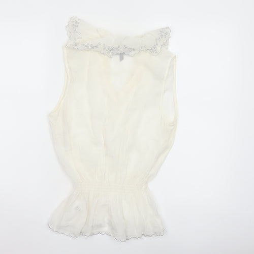 River Island Women Ivory UK 12 Floral Ruffle V-Neck Tunic Blouse