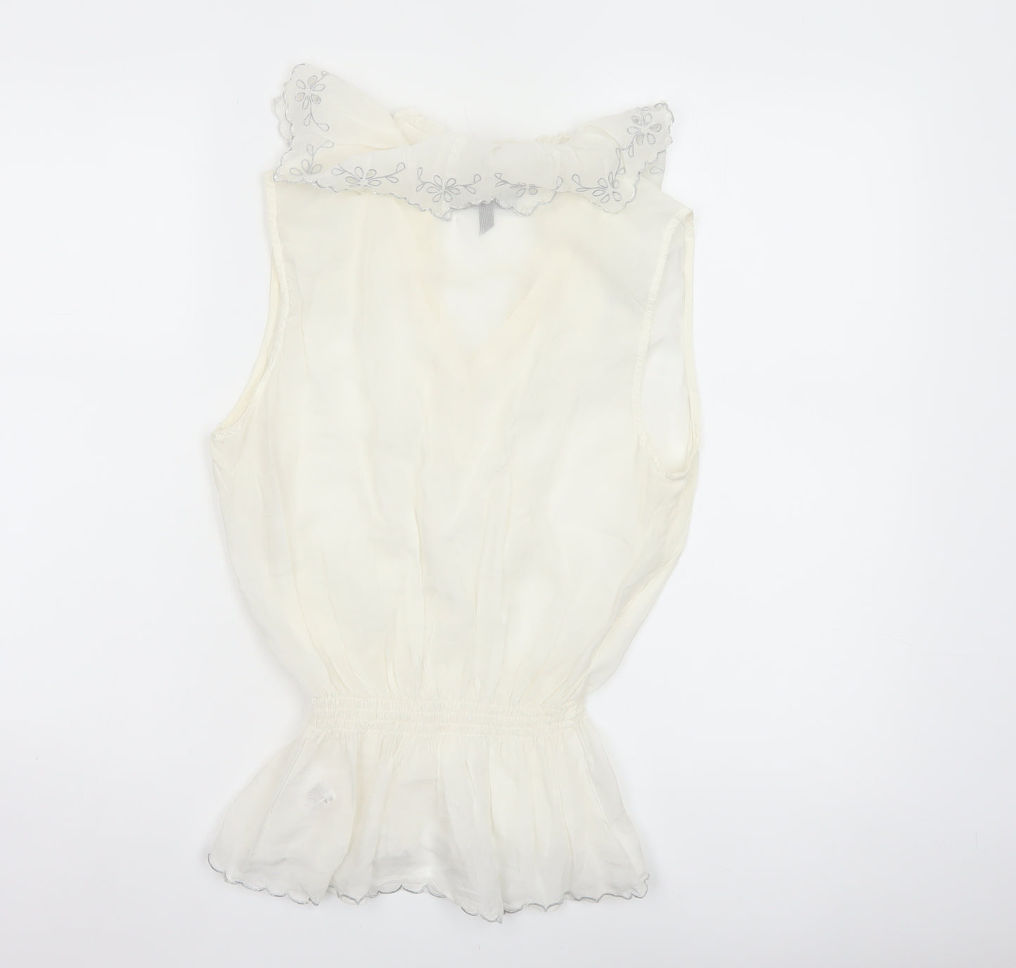 River Island Women Ivory UK 12 Floral Ruffle V-Neck Tunic Blouse
