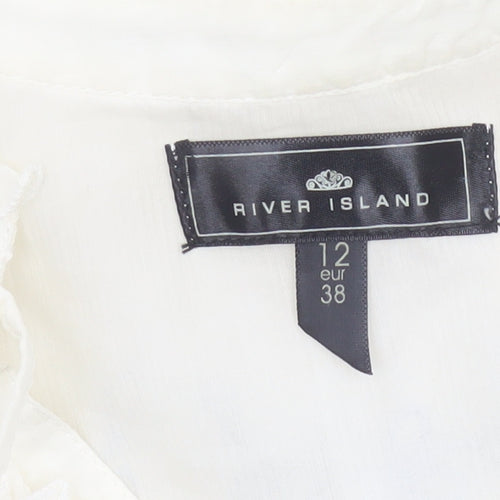 River Island Women Ivory UK 12 Floral Ruffle V-Neck Tunic Blouse
