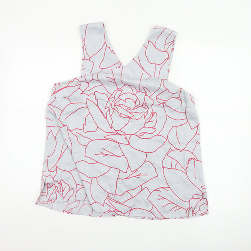 Jigsaw Women Grey Pink Floral V-Neck Sleeveless Viscose Blouse UK 14