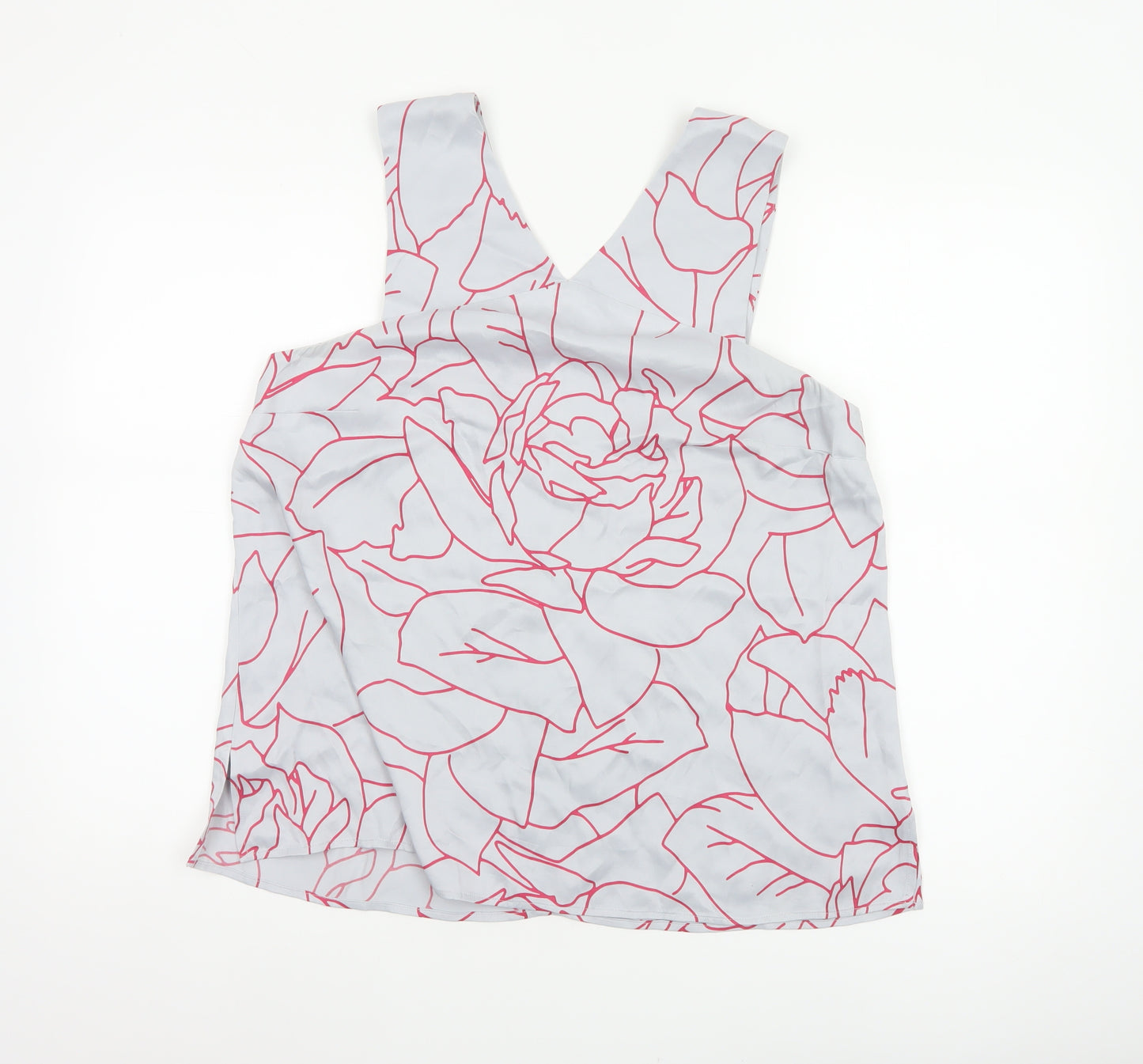 Jigsaw Women Grey Pink Floral V-Neck Sleeveless Viscose Blouse UK 14