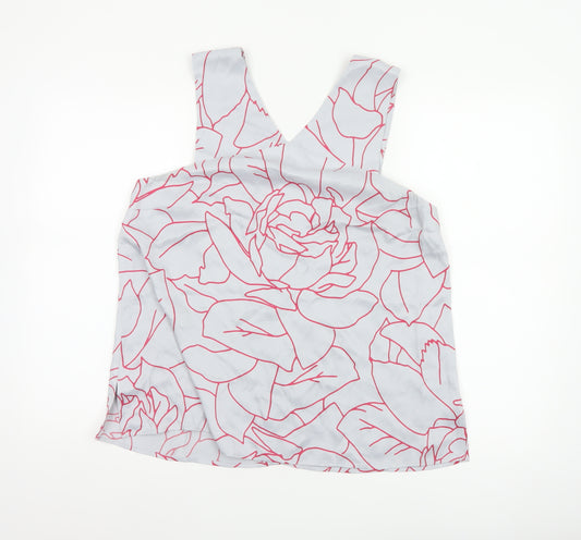 Jigsaw Women Grey Pink Floral V-Neck Sleeveless Viscose Blouse UK 14