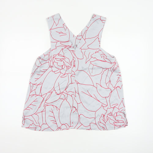 Jigsaw Women Grey Pink Floral V-Neck Sleeveless Viscose Blouse UK 14