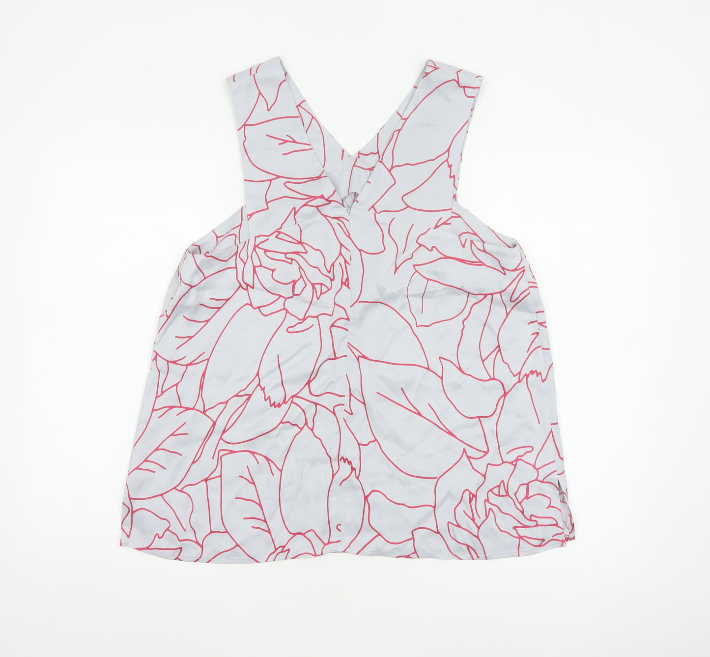 Jigsaw Women Grey Pink Floral V-Neck Sleeveless Viscose Blouse UK 14