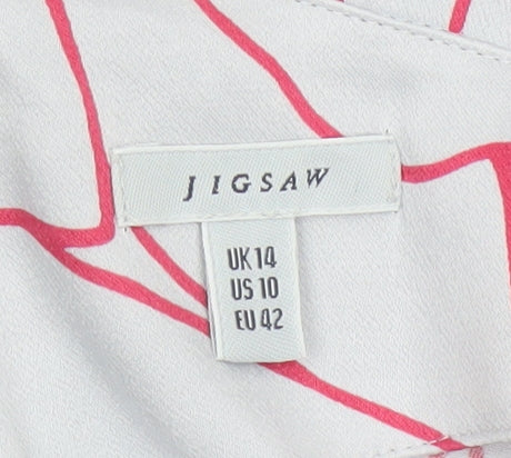 Jigsaw Women Grey Pink Floral V-Neck Sleeveless Viscose Blouse UK 14