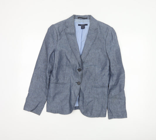 GANT Women’s Blue UK 10 Linen Herringbone Tailored Blazer