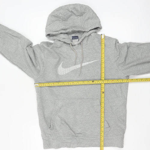 Nike Women Grey S Pullover Hoodie Logo Cotton Fleece Pocket