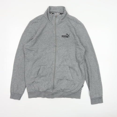 Puma Men Grey Size S Basic Full Zip Sports Jacket Logo