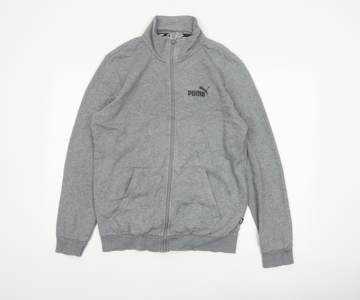 Puma Men Grey Size S Basic Full Zip Sports Jacket Logo